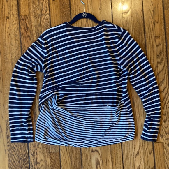 A.L.C. Combo Navy Stripe Open Back Tee Shirt Long Sleeve Linen - Picture 5 of 8